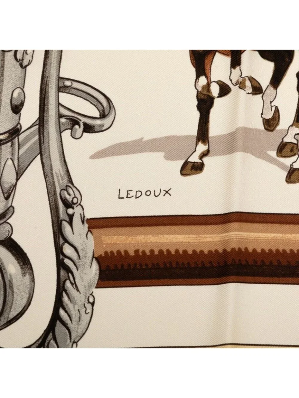 Hermes Carre 90 Equipages Carriage Scarf Large Beige Multicolor Silk